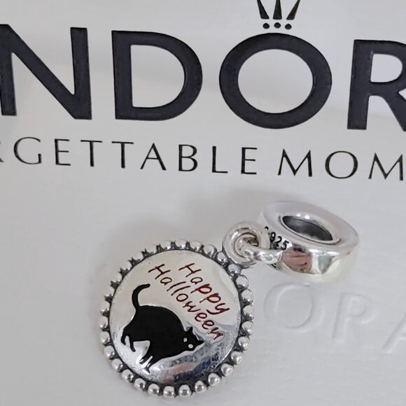 Pandora Happy Halloween Black Cat Dangle Charm S925 Silver with box - Picture 1 of 6